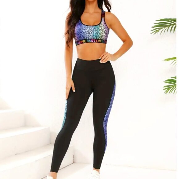 Callie Lives Stasia Love: Activewear High-Waist Geometric Rainbow Gym Set S L - Picture 2 of 5